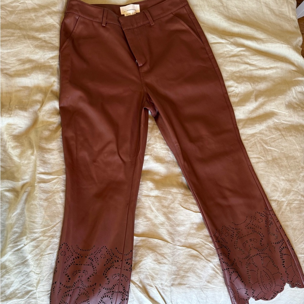 Anthropologie Chocolate Brown Capris with Cutout Hem